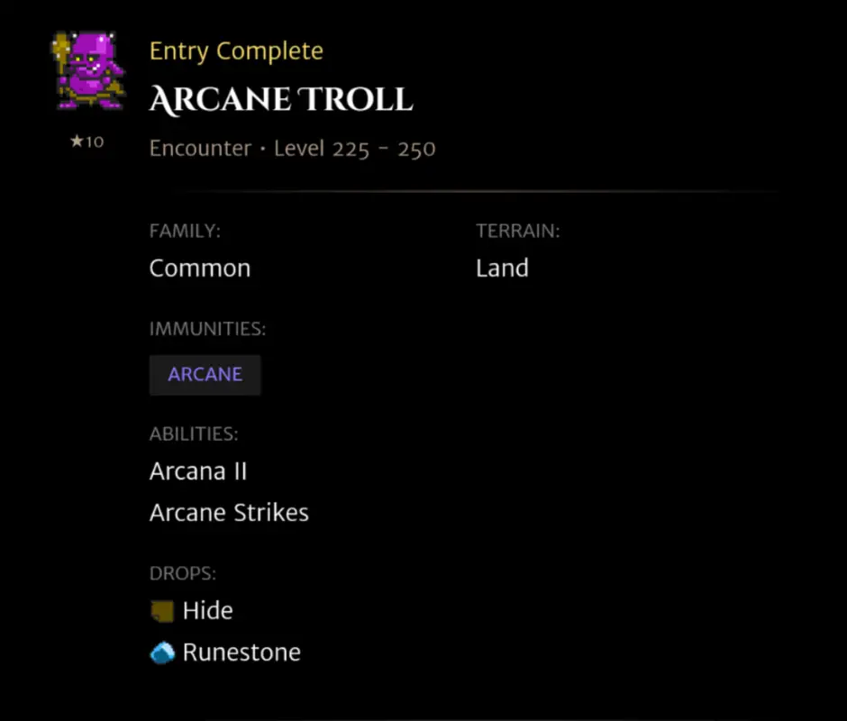 Arcane Troll codex entry
