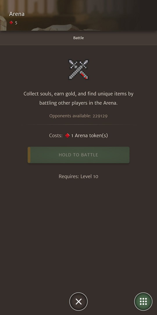 The Arena screen allows you to fight PvP from anywhere