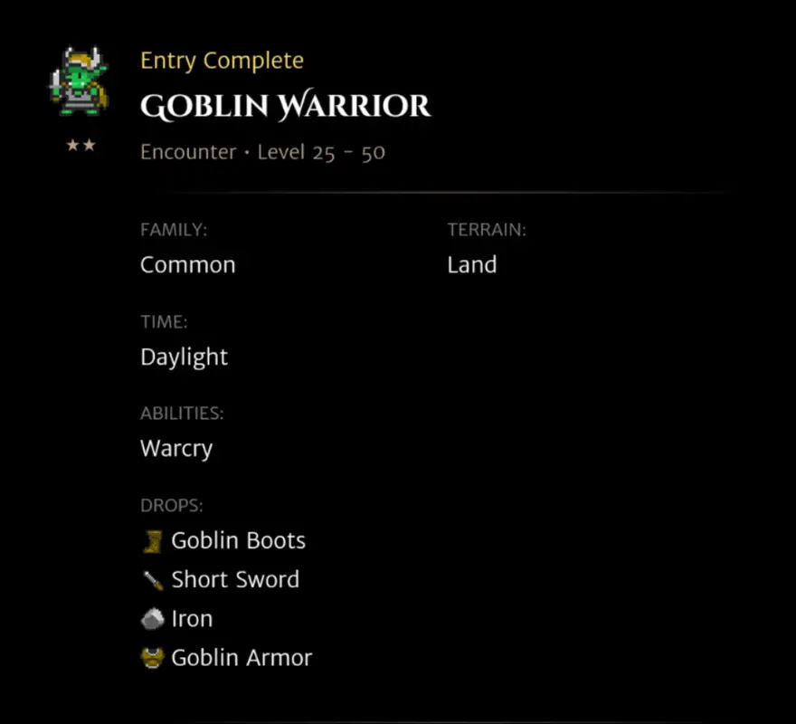 Goblin Warrior codex entry