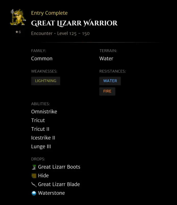 Great Lizarr Warrior codex entry