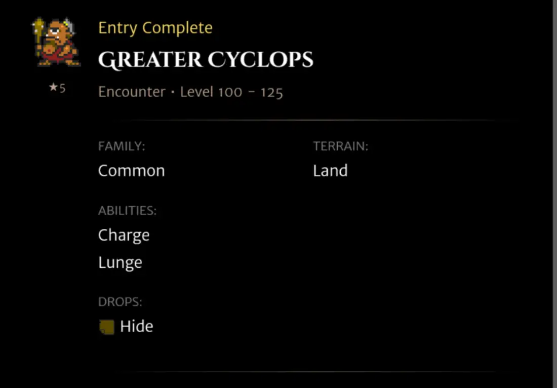 Greater Cyclops codex entry