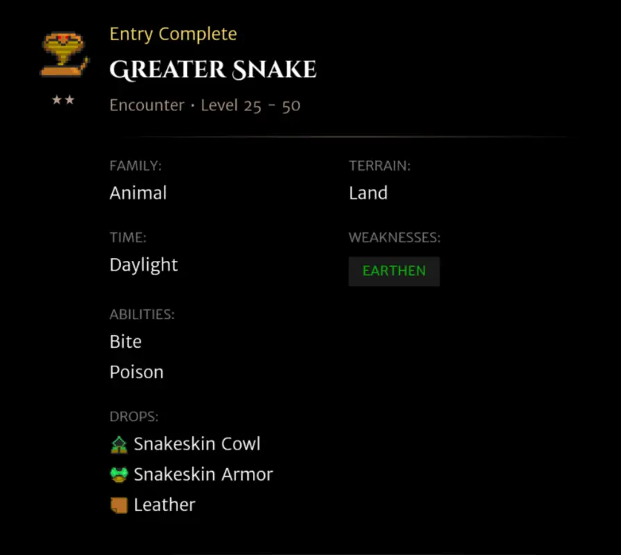 Greater Snake codex entry