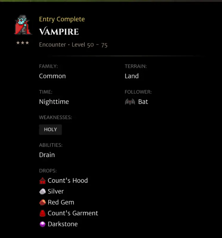 Vampire codex entry